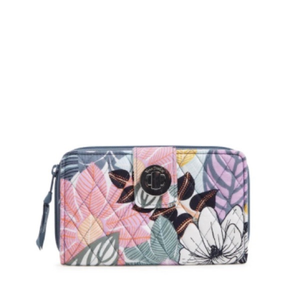 🌸VERA BRADLEY🌸Palm Floral RFID Turnlock Wallet in Cotton/NWT - Picture 1 of 8